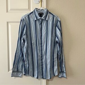 Express Men’s Blue Vertical Stripe Button Up Shirt Size Large